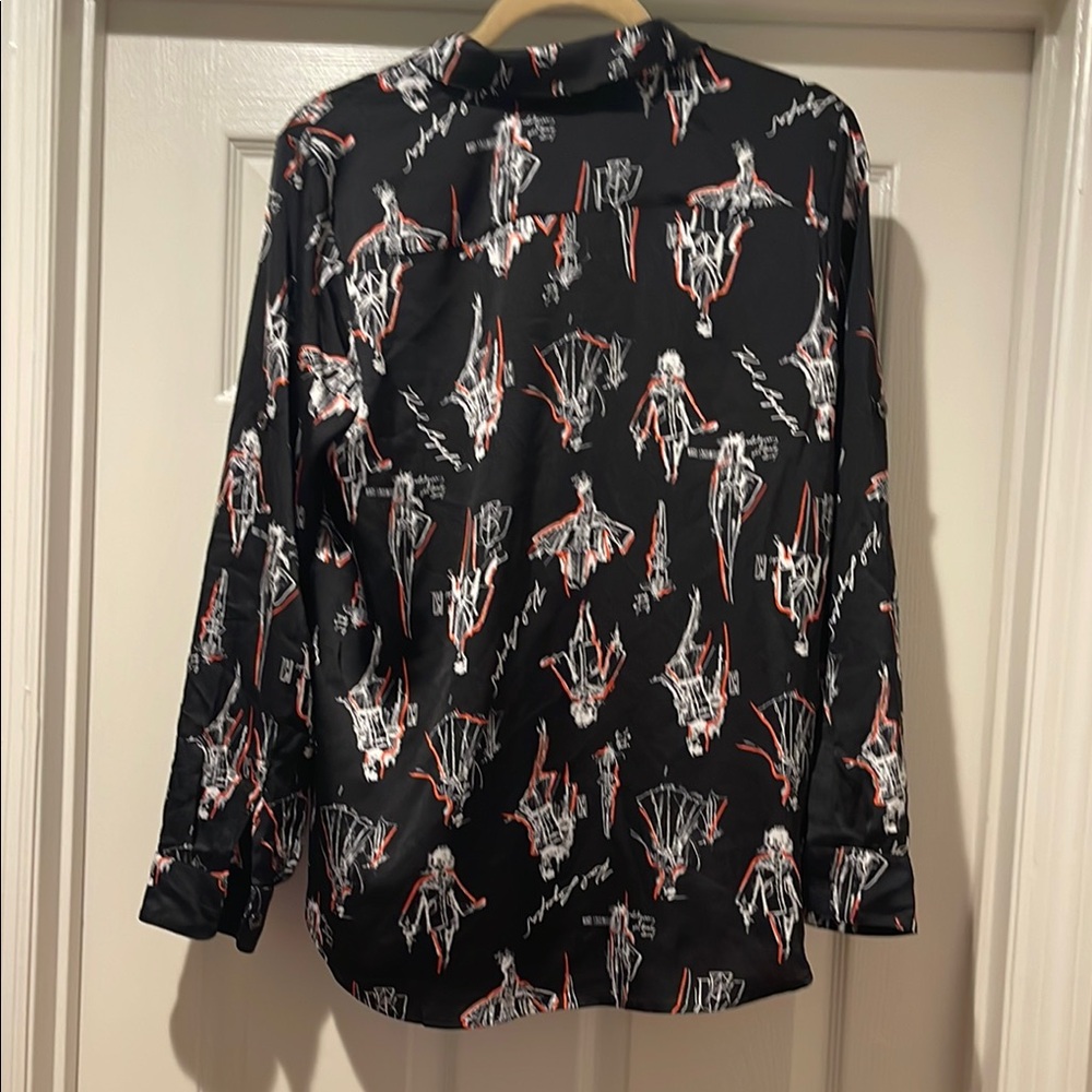 NWOT Karl Lagerfeld Women Black Preppy Graphic Button Down Beach Cover Up Med